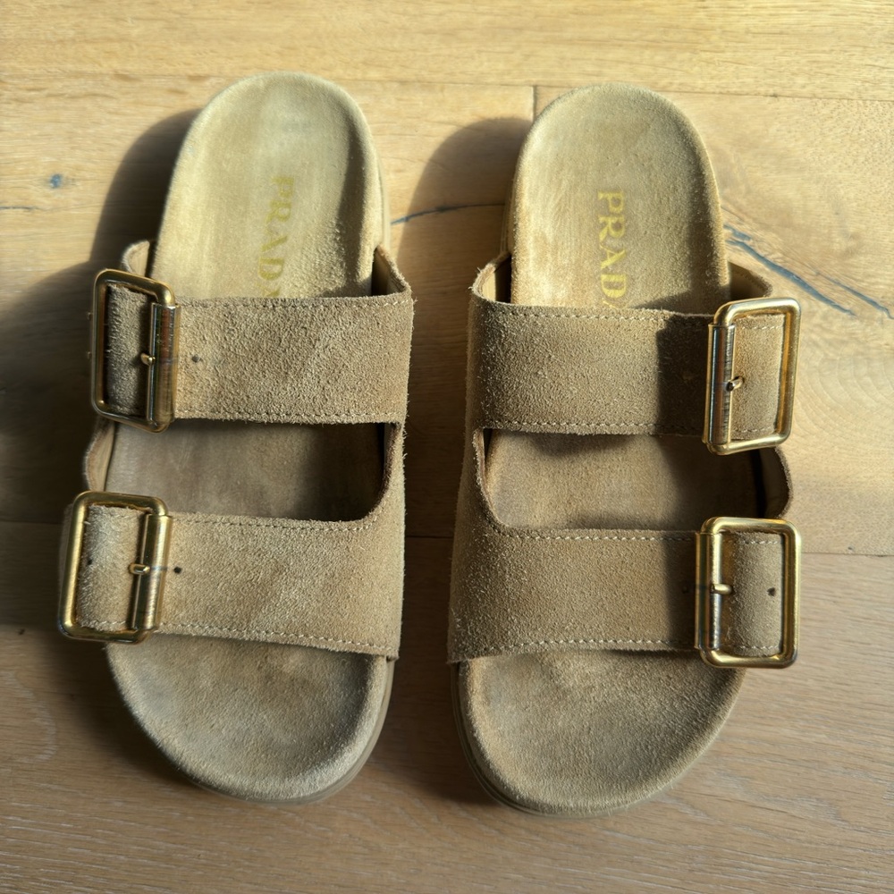 Prada Suede Ecru Slide Sandals